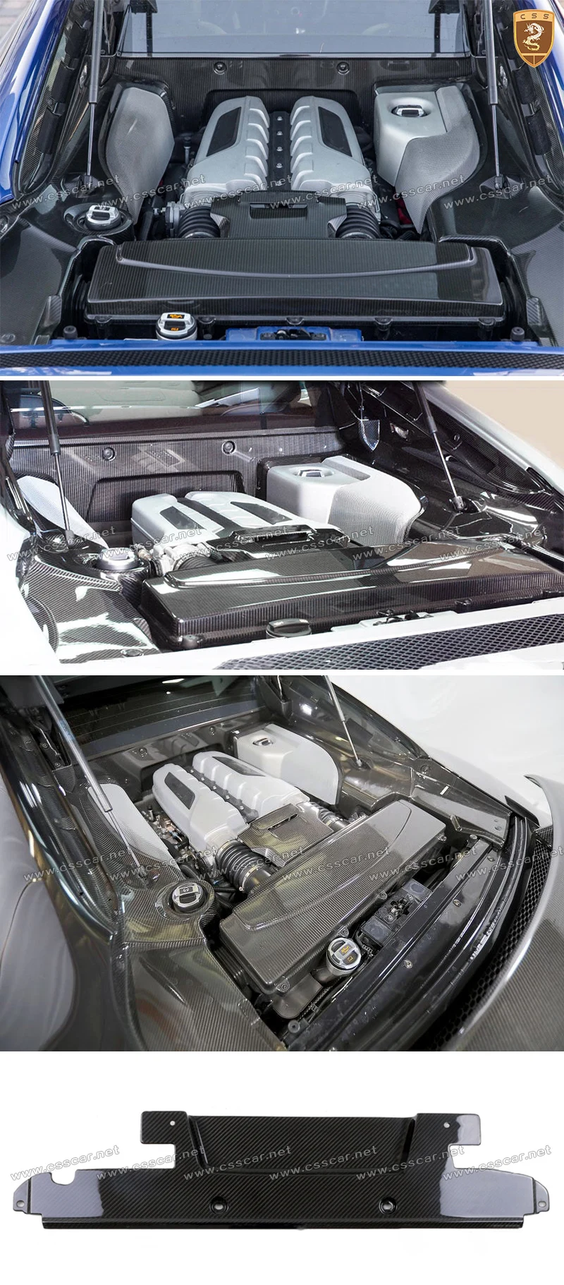 Внутренняя отделка из углеродного волокна для R8 V8 V10, накладка из углеродного волокна для двигателя, накладка из волокна, левая и правая крышка, модификация для стайлинга автомобилей