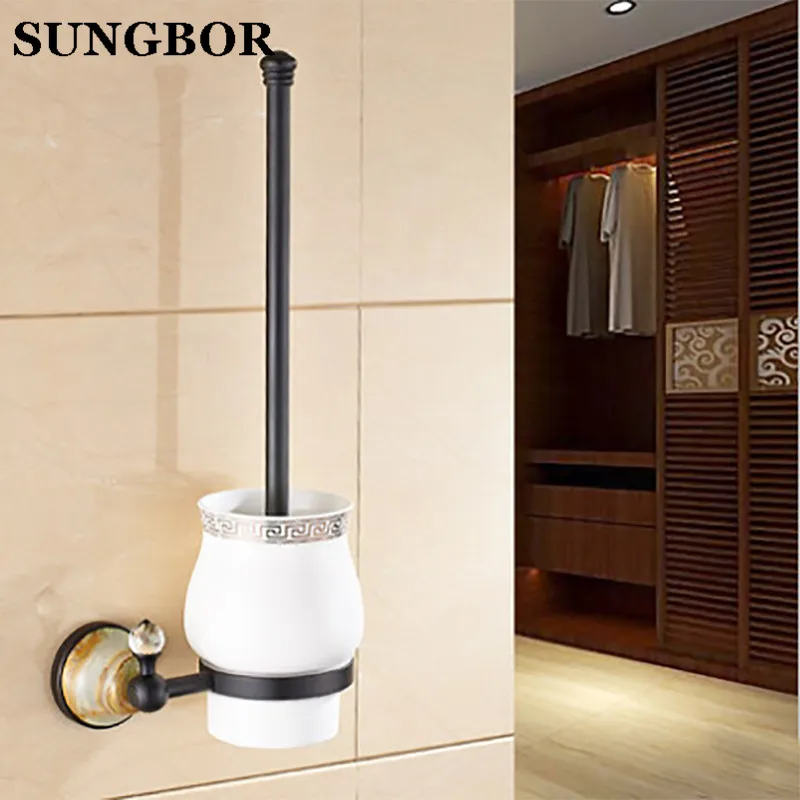 Black Toilet Brush Holder Copper Brass Luxury Jade Wall Mounted