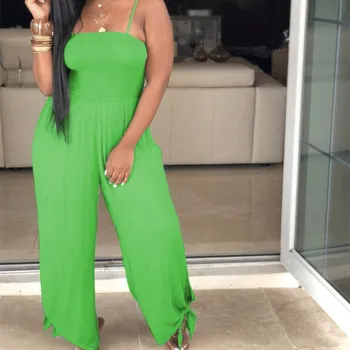 

Sexy Spaghetti Strap Wide Leg Jumpsuits 2019 New Women Sleeveless High Waist Jumpsuit Solid Casual Loose Overalls