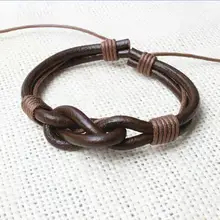 Preto/Brown Couro Corda Pulseira De Surf Homens Nó de Pulso Cuff Bracelet Moda Couro Mens Legal Acessório Jóias Tamanho Ajustável