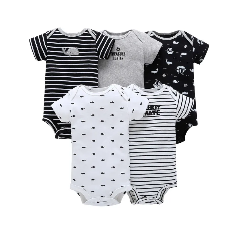 Боди с короткими рукавами для маленьких девочек и мальчиков; боди для новорожденных; Летний комбинезон для сна; костюм из хлопка; Модная одежда для новорожденных - Цвет: 5pcs set
