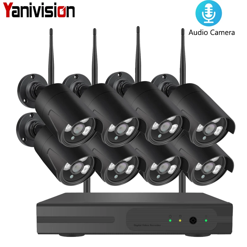 8CH 1080 P NVR Kit di Sorveglianza Audio Plug and Play 8 pcs 2MP HD Impermeabile Senza Fili di Visi