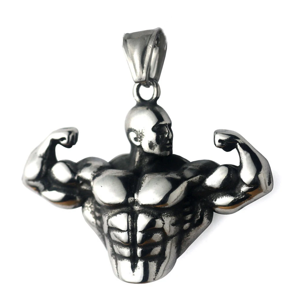 Крепкие ожерелья с подвесками, длинная цепочка из нержавеющей стали, мужские спортивные Фитнес хип-хоп ювелирные изделия для бодибилдинга для мужчин