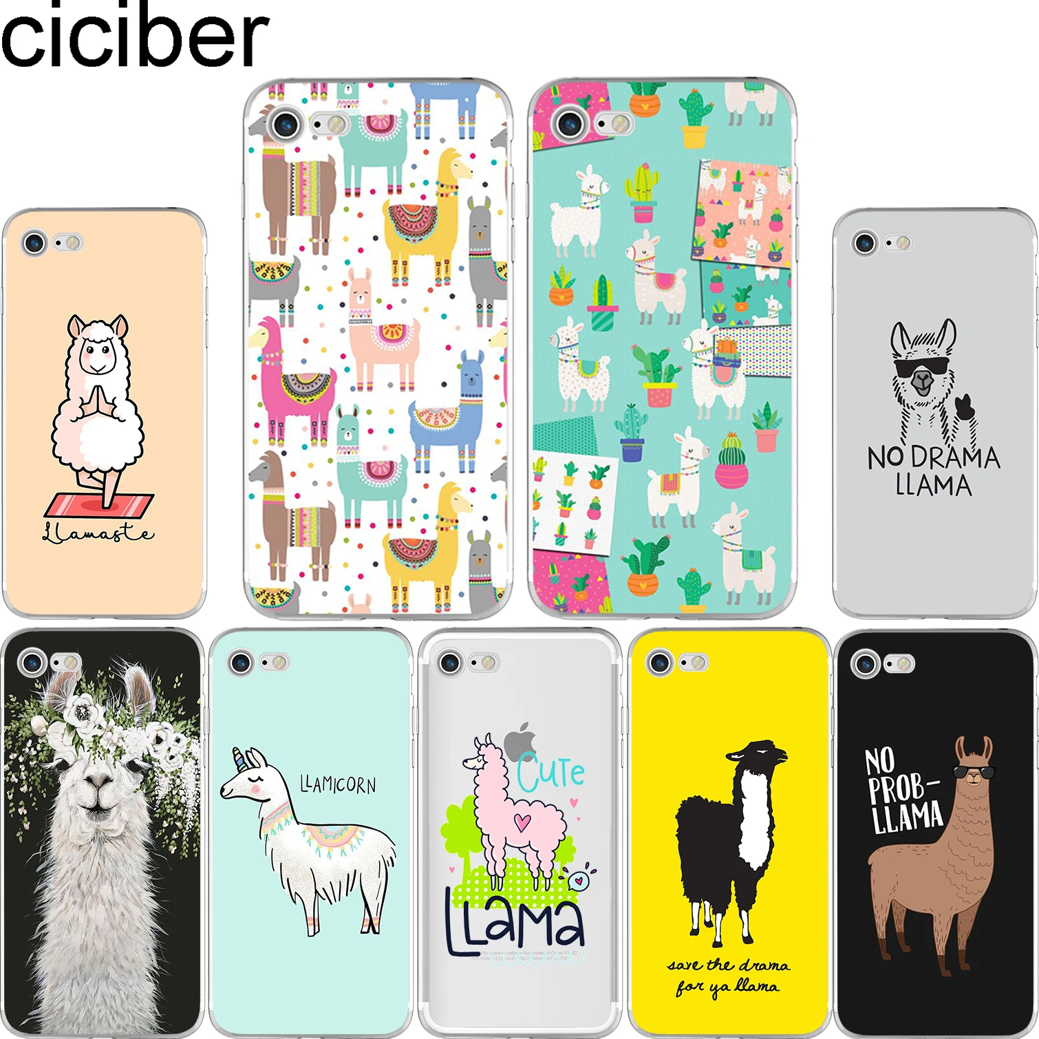 ciciber Cute Llama Alpaca Animals Cartoon Soft Silicon Phone Cases Cover For iPhone X 8 7 6 Plus 6S Plus 5S SE Capinha Fundas