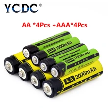 YCDC мобильный телефон 4 шт./кор. 1,2 V 2000mAh NI-MH AA Перезаряжаемые Батарея+ 4 шт. никель-металл-гидридного 1000 мАч батарейки ААА с ячейками держать Чехол Коробка