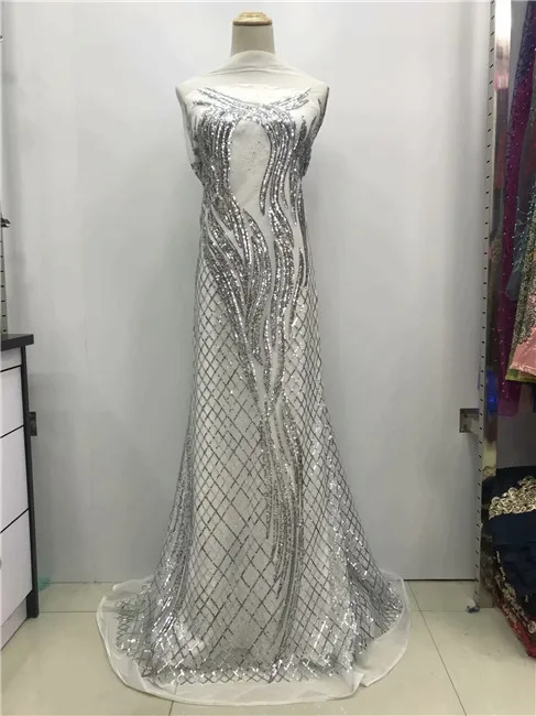 

Glitter lace fabric 2018 African quality evening wear fabric new Nigeria glitter embroidery mesh lace fabric-JL12