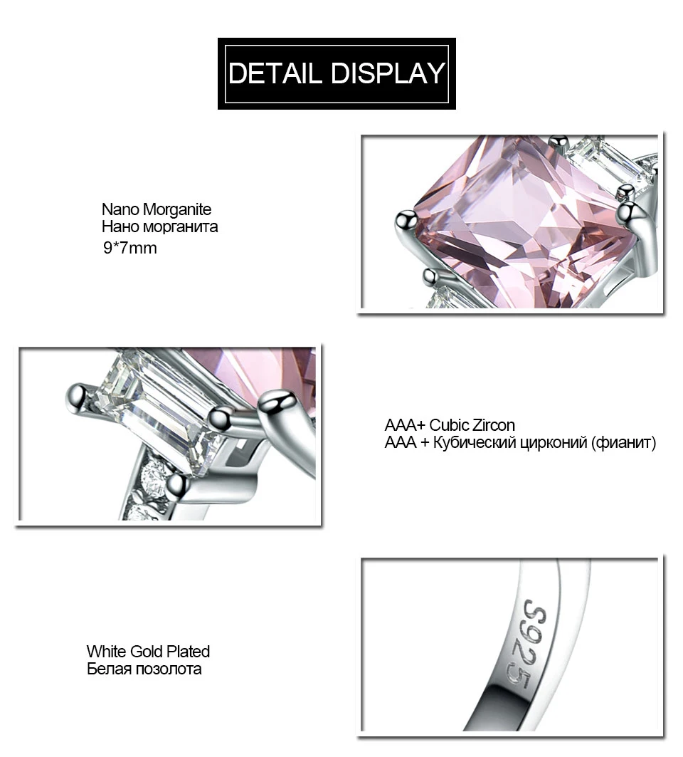 UMCHO Solid Sterling Silver Cushion Morganite Gemstone Rings For Women Engagement Anniversary Band Valentine's Gift Ring Set UMCHO Solid Sterling Silver Cushion Morganite Gemstone Rings For Women Engagement Anniversary Band Valentine's Gift Ring Set