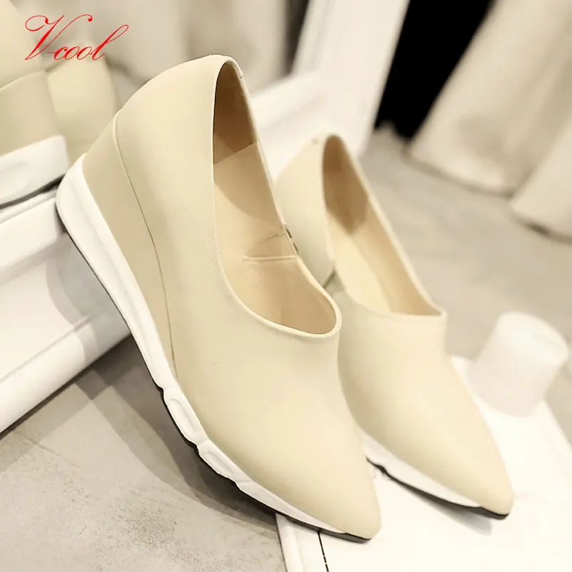 

2017 Spring New Wedge Shoes brand Casual Shoes Genuine Leather Black White Wedges For High Quality Shoes