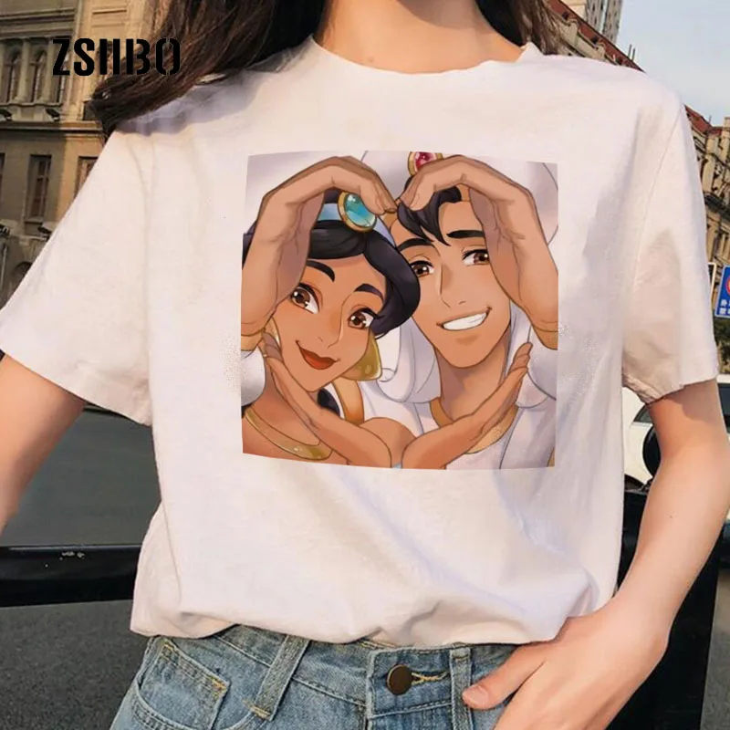 

New summer female fun cartoon princess print casual large size loose tops Harajuku Clothes Ulzzang O-neck T-shirt