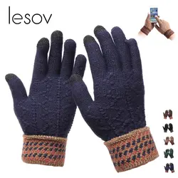 Lesov унисекс трикотажные Сенсорный экран перчатки для Для женщин Зимние перчатки Для мужчин осязаемые перчатки Вязание Полный Finger варежки