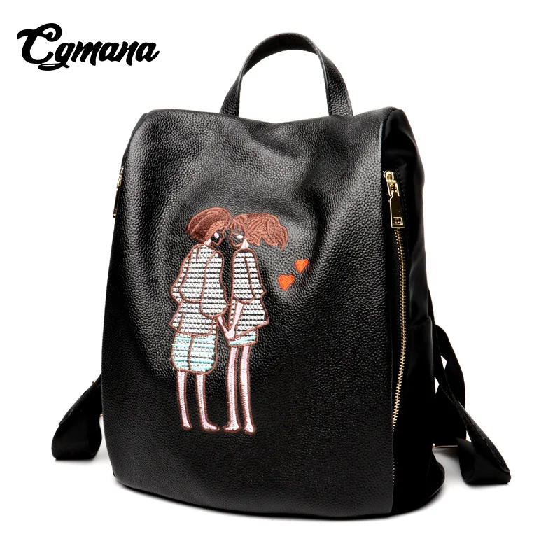 

Women Backpack 2018 Genuine Leather With Oxford Female Shoulder Bag Black Sweet Teenager School Bag Girl Trendy Lady Travel Bag