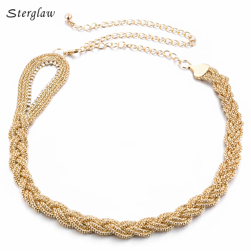 110cm Metal braided diamond waist rhinestone chain belt 2018 fashion