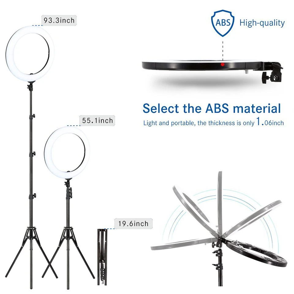 Zomei 18 дюймов диммируемая фотовспышка студийное видео светодиодная кольцевая лампа 3200-5600K для смартфона макияж Live Youtube портрет