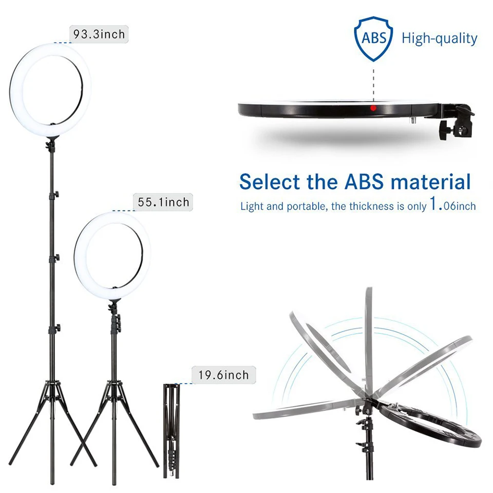 Kopen Zomei 18 Dimbare Fotografische Verlichting Studio Video LED Ring Light 3200 5600 K voor Smart telefoon Make Live youtube portret