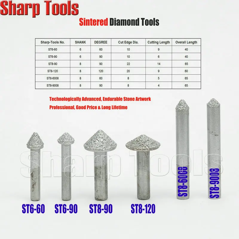60-120 Degree V Engraving Bits End Mill Diamond Cutter for Stone Carving Machine 3D Tapered CNC Router Diamond Milling Tool Set