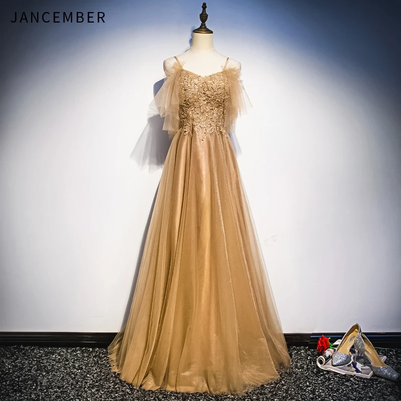 

JANCEMBER Evening Dresses Sweetheart Neck Sleeveless Spaghetti Strap Backless Lace Up Back Sequins evening dresses long gown New