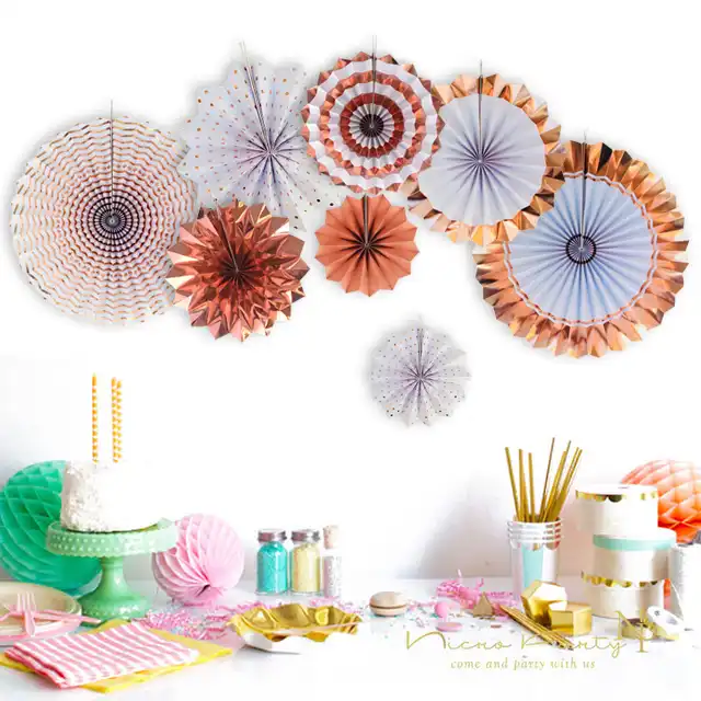 5 sets 40pcs rose gold pinwheel backdrop paper rosette wall covering wedding background giant paper flowers paper fan rosette paper flower
