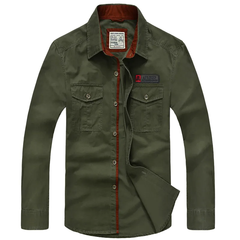 AFS JEEP men shirt military army camisas hombre brand mens shirts regular fit high quality solid cotton shirts man plus size 4XL
