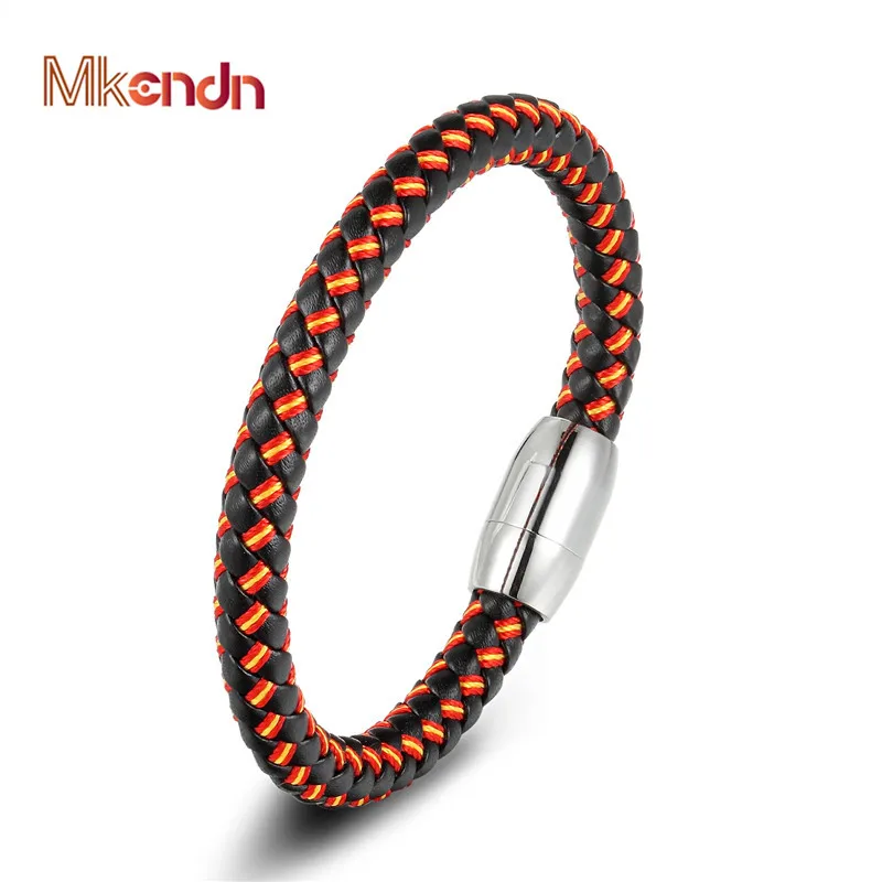 

MKENDN Hot Sale Country Spain Flag Multilayer Rope Leather Bracelet Magnet Bracelets & Bangles Male Female Jewelry Pulseras