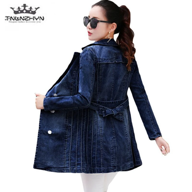 Goede Tnlnzhyn 2018 Nieuwe Herfst Winter Vrouwen Denim Jasje Slanke Pak Kraag Lange mouwen Jeans Jasje Vrouwelijke Pocket Jas Y597