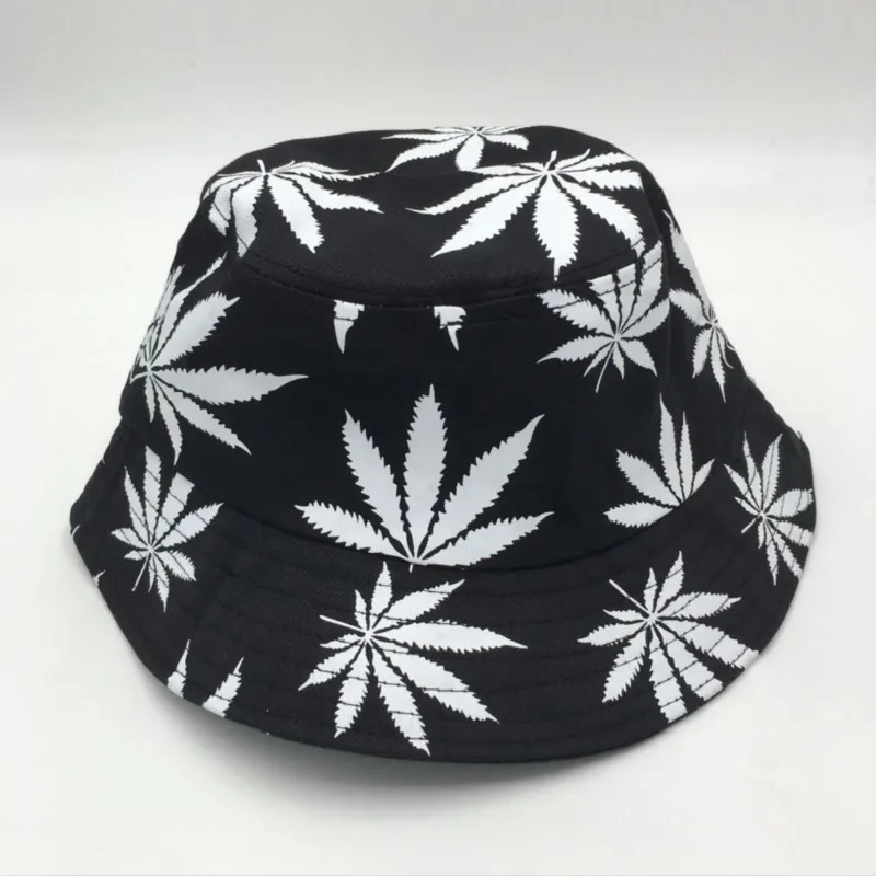 Women men green white colorful weed bucket hat hip hop outdoor sports fishing cap summer printed sun hat panama