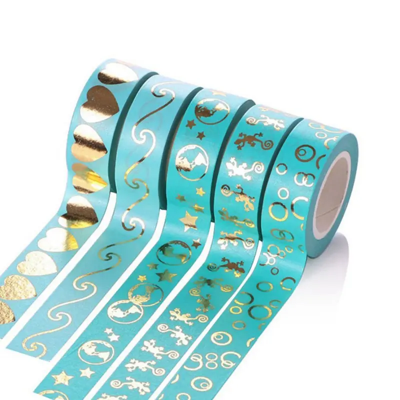 

5 Rolls 15mm x 10m DIY Adhesive Washi Gold Stamping Style for Scrapbooking Tapes, blue