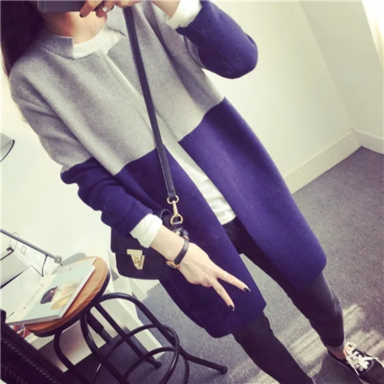 

New 2019 Autumn Winter Women's Retro Stitching Color Slim Long Knitting Sweaters Fashion Casual Clothing Women Sweater Coats