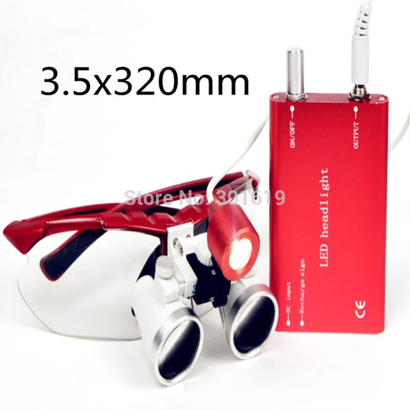 

Dental Dentist Surgical Medical Binocular Loupes 3.5X 320mm Optical Glass Loupe+LED Head Light Lamp red 100% new!!!