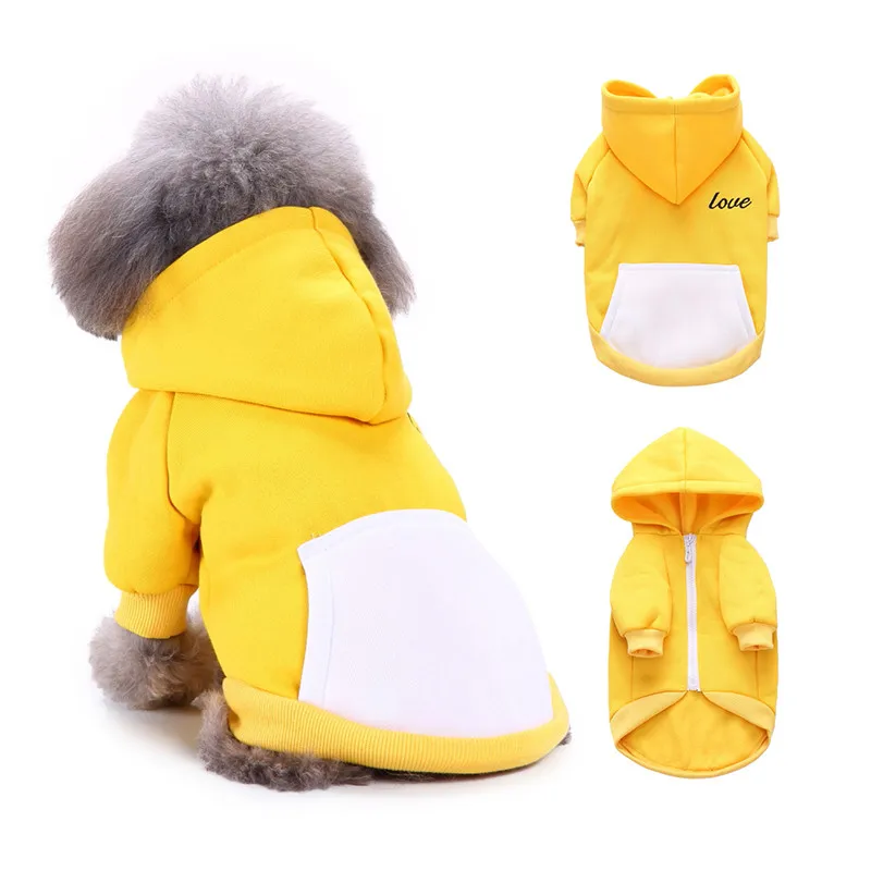 Великолепные толстовки KEK для собак, с вышивкой в виде сердечек, осенне-зимнее пальто для собак на молнии с карманом, милая одежда для маленьких собак - Цвет: yellow