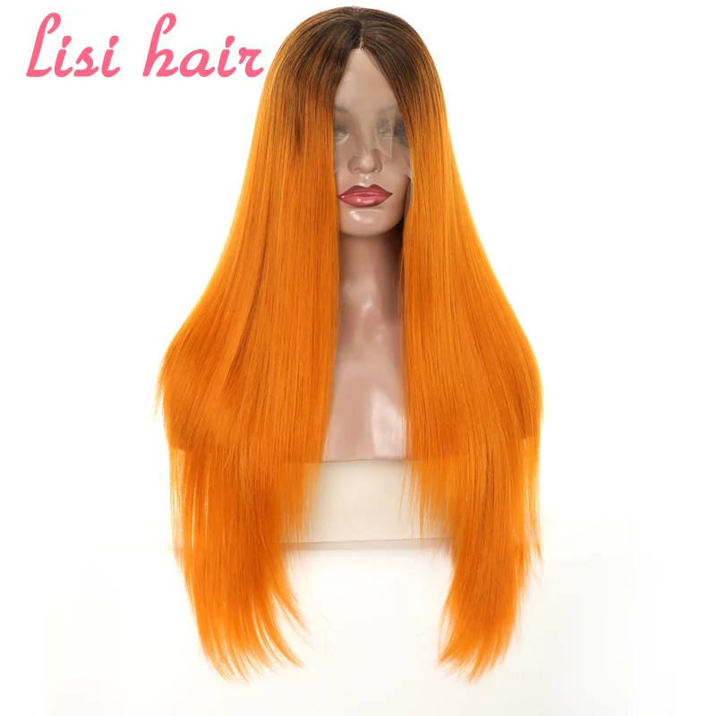 LISI HAIR 26 inches black golden Cyan Pink long Straight Synthetic Front Lace Wigs For Black Women African American hair LISI HAIR 26 inches black golden Cyan Pink long Straight Synthetic Front Lace Wigs For Black Women African American hair