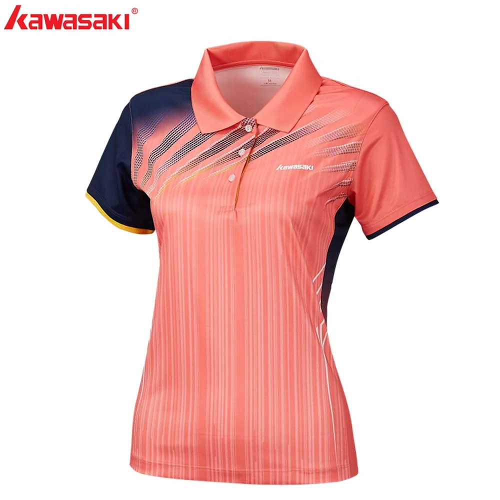 Бренд KAWASAKI, женская рубашка с воротником из полиэстера, короткий рукав для бадминтона и настольного тенниса, спортивные рубашки для бега, женская рубашка, ST-S2101 - Цвет: Розовый