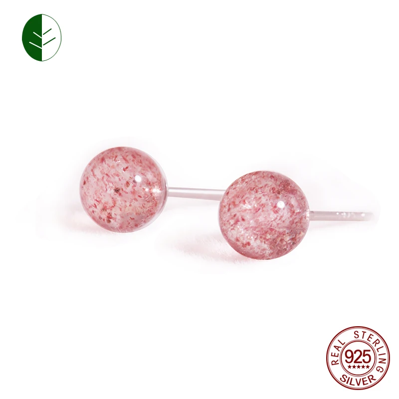

Cute Sterling Silver Pink Earrings Rose Strawberry Quartz Stud Earrings Tiny Crystal Ball Stud Earrings Girls Woman Gift ZK30