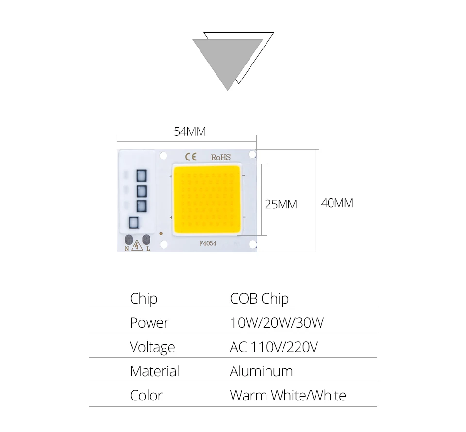 10 Вт, 20 Вт, 30 Вт, 110 В, 220 В, COB светодиодный светильник, высокая мощность, чип-диод, матрица, Холодный/теплый белый, высокий люмен, без мерцания, Smart IC, не нужен драйвер