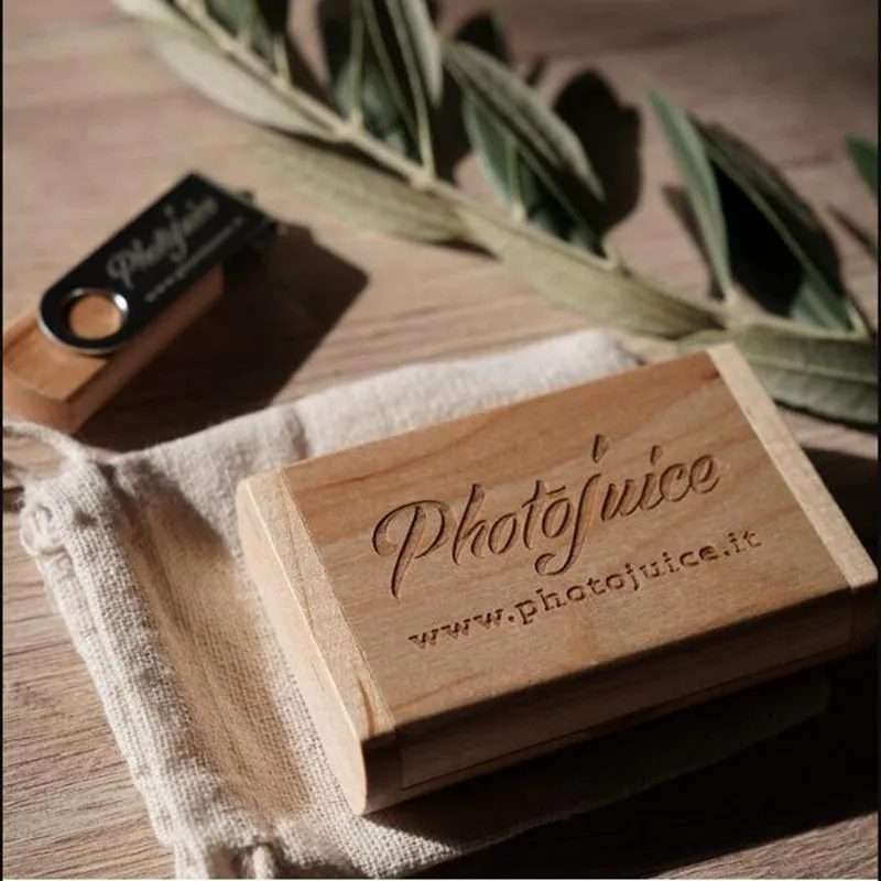 ODM OEM Custom Wedding Photography Encord LOGO Wooden Clip + Box USB 2.0 Version memory flash stick pen drive