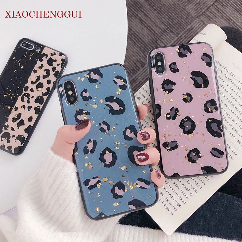 

Gold Foil Bling Leopard spot Phone Case For iPhone X XS Max XR Soft TPU Cover For iPhone 7 8 6 6s Plus Glitter Case Coque