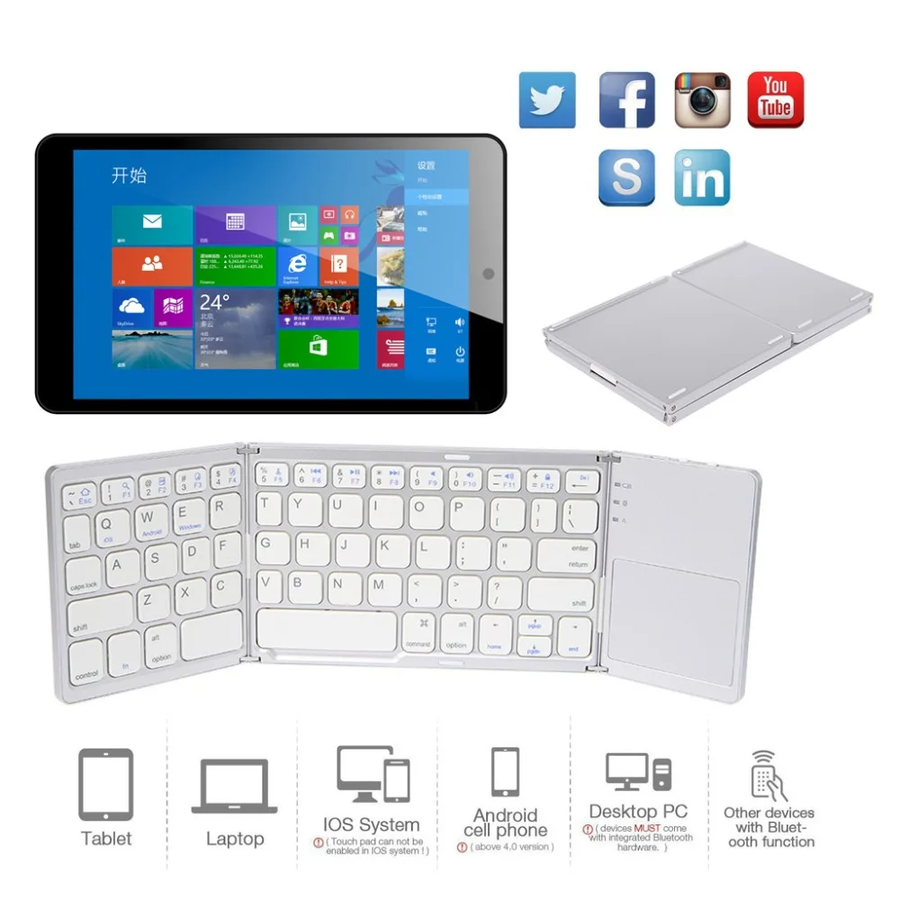 BK18 ультра тонкий мини Портативный дважды складной Bluetooth 3,0 Беспроводной клавиатура для IOS/Android/Windows Phone Tablet
