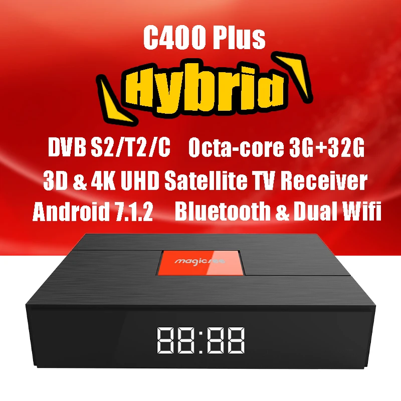 

Magicsee C400 Plus 4K HD DVB S2 T2 C Combo Satellite TV Decoder Octa-core 3G 32G Android 7.1 Dual Wifi Hybrid Smart Set-top Box