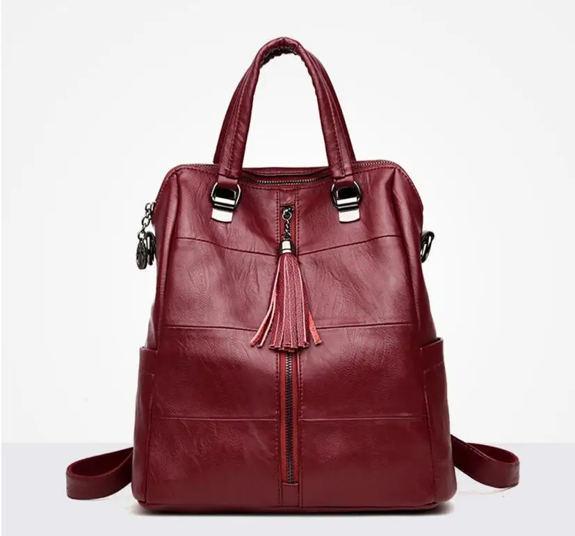 Женский многофункциональный рюкзак, кожаная сумка на плечо с кисточками, Вместительная женская школьная сумка, дорожная сумка для девочек, Mochila L8-125