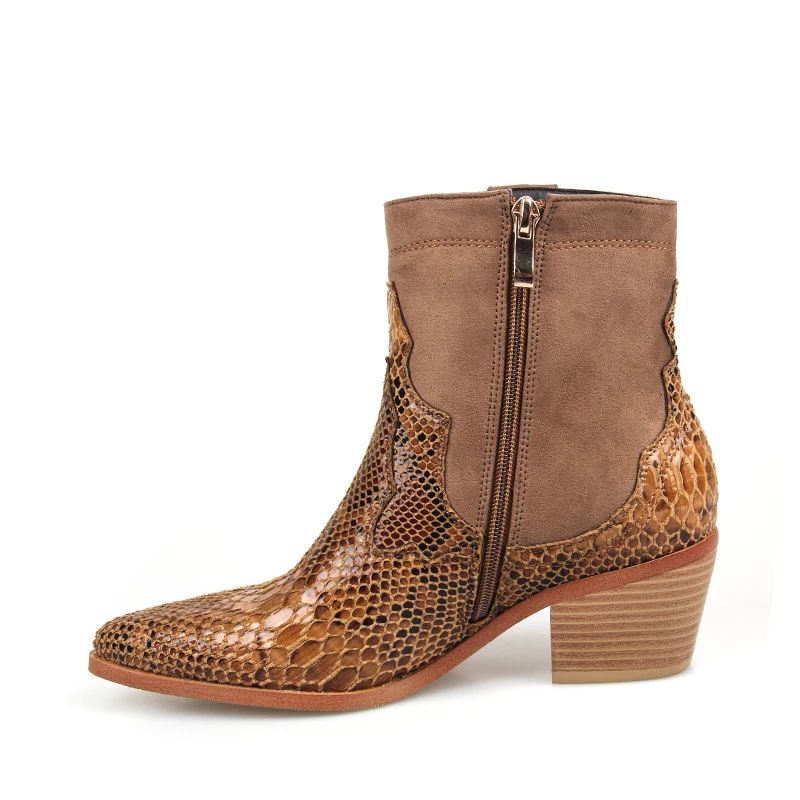 Cm Talon Marron Carré Cowboy Mode Femmes Nouvelle Dames Matériel Pointu Piste Printemps Bout 2019 Bottes 6 Bottines Serpentine Sp1ZZq