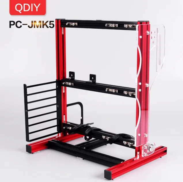 QDIY PC-JMK5 на заказ открытый алюминиевый блок водяное охлаждение платформа игра ПК материнская плата компьютер рамка Шасси кронштейн - Цвет: Black and Red