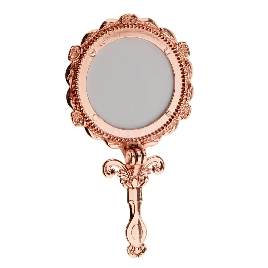 Мини Винтажное античное стильное ручное зеркало косметическое складное зеркало для макияжа розовое золото круглое