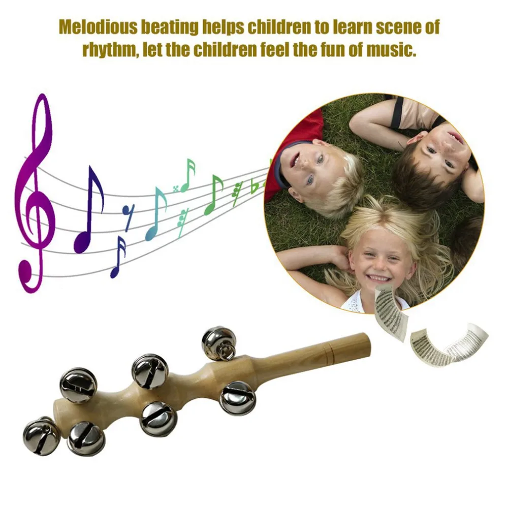 Orff мир 10 колокольчиков деревянная палка Jingle палочка с колокольчиком встряхнуть руку колокольчик ударный инструмент для маленьких детей детские развивающие игруш