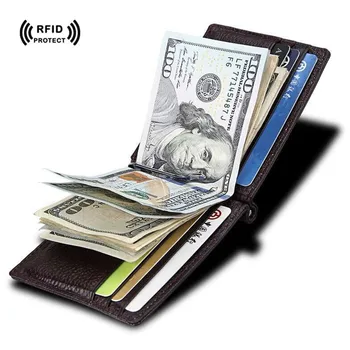 

Rfid Blocking Credit Card Holder with Metal Clip High Quality Genuine Leather Mens and Womens id Card Protector Wallet 2017 New