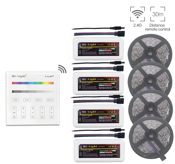 

5~20m 5050 RGB Led Strip Light+Mi.Light 2.4G RGB Led Controller+B3 Wall Mount Led Touch Panel Remote