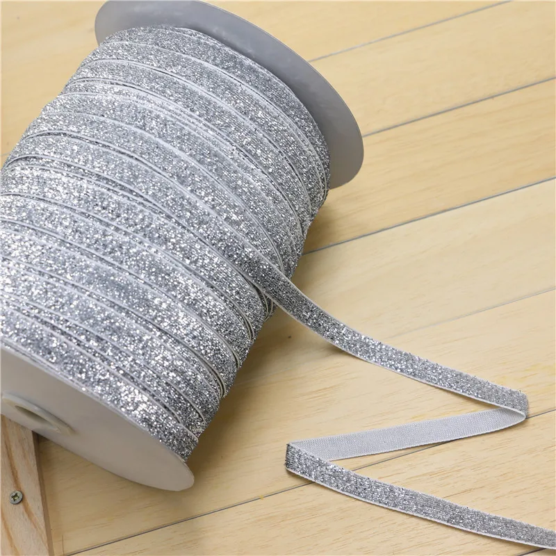 3/8"10mm Sparkle Glitter Velvet Ribbon Silver lace ribbon for wedding