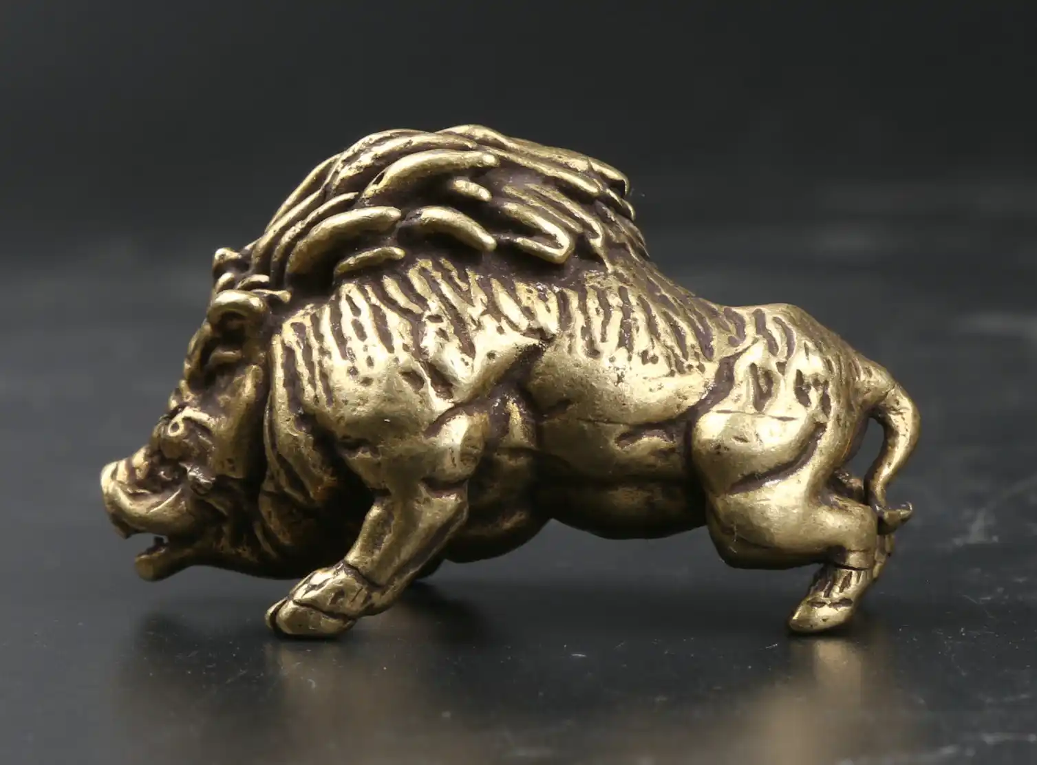 41MM Curio China Small Bronze Exquisite Animal Boar Wild Boar Sus Scrofa Statue