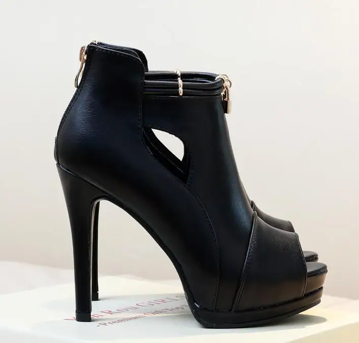 COVOYYAR/женские туфли-лодочки г. Весенние пикантные женские летние ботильоны с открытым носком на платформе и высоком каблуке обувь черного цвета с вырезами женская обувь WHH695