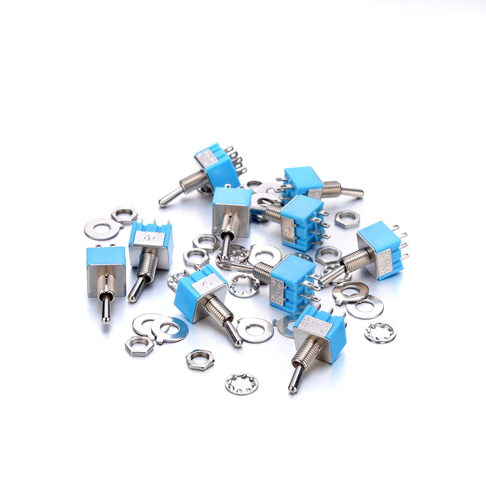 Hot New 10Pcs A Lot MTS-202 ON-ON Toggle Switch 6PIN 6A 125V Blue Toggle Switch for controlling the circuits of AC/DV 32x13x13mm 2pcs yt2122 15a 250vac 6pin on on e ten1321 toggle switch rocker switch the power switch free shipping micro switch