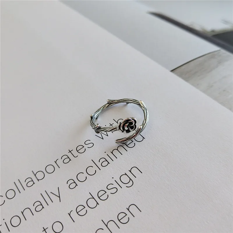 CosFecit Real 925 Sterling Silver Rings for Women Black Branch Opening Index Finger Ring Female Handmade Fine Jewelry RS100  (6)