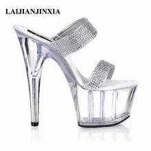 LAIJIANJINXIA/женские туфли на ультравысоком каблуке 15 см; туфли принцессы для ночного клуба; туфли без задника на высоком каблуке 15 см; туфли для танцев; K-024